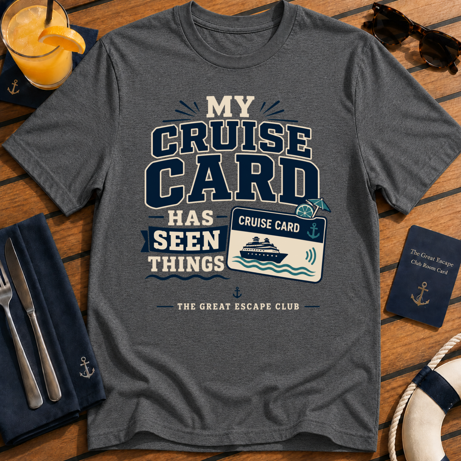 My Cruise Card Has Seen Things funny cruise t-shirt design on Dark Heather shirt