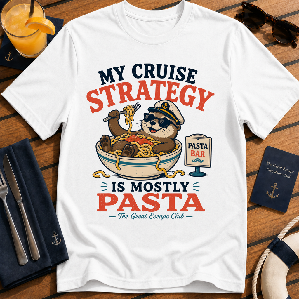My Cruise Strategy Is Mostly Pasta funny cruise t-shirt design on White shirt