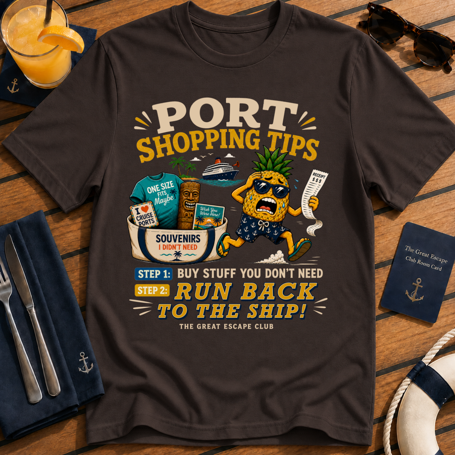 Port Shopping Tips funny dark chocolate cruise shore excursion t-shirt for port day shopping and souvenir hunters by The Great Escape Club