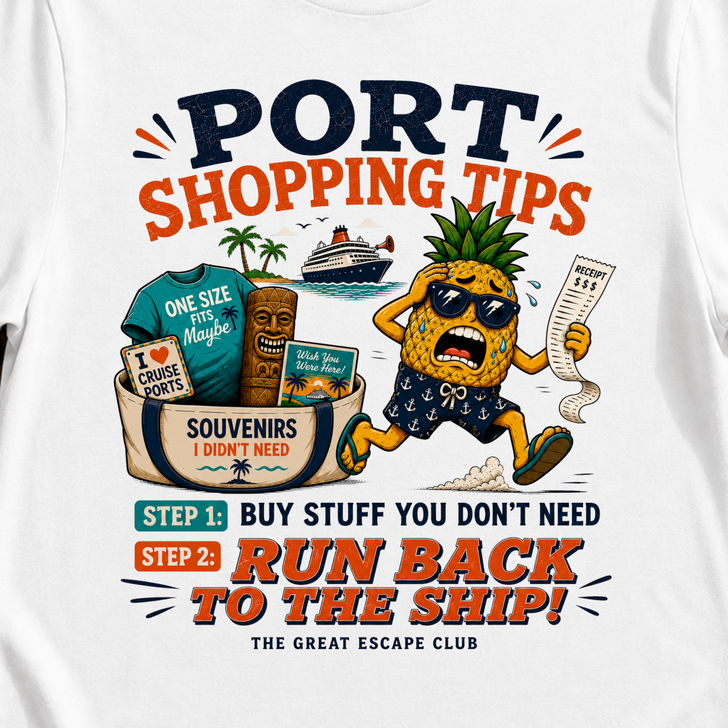 Port Shopping Tips funny cruise shore excursion t-shirt for port day shopping and souvenir hunters by The Great Escape Club