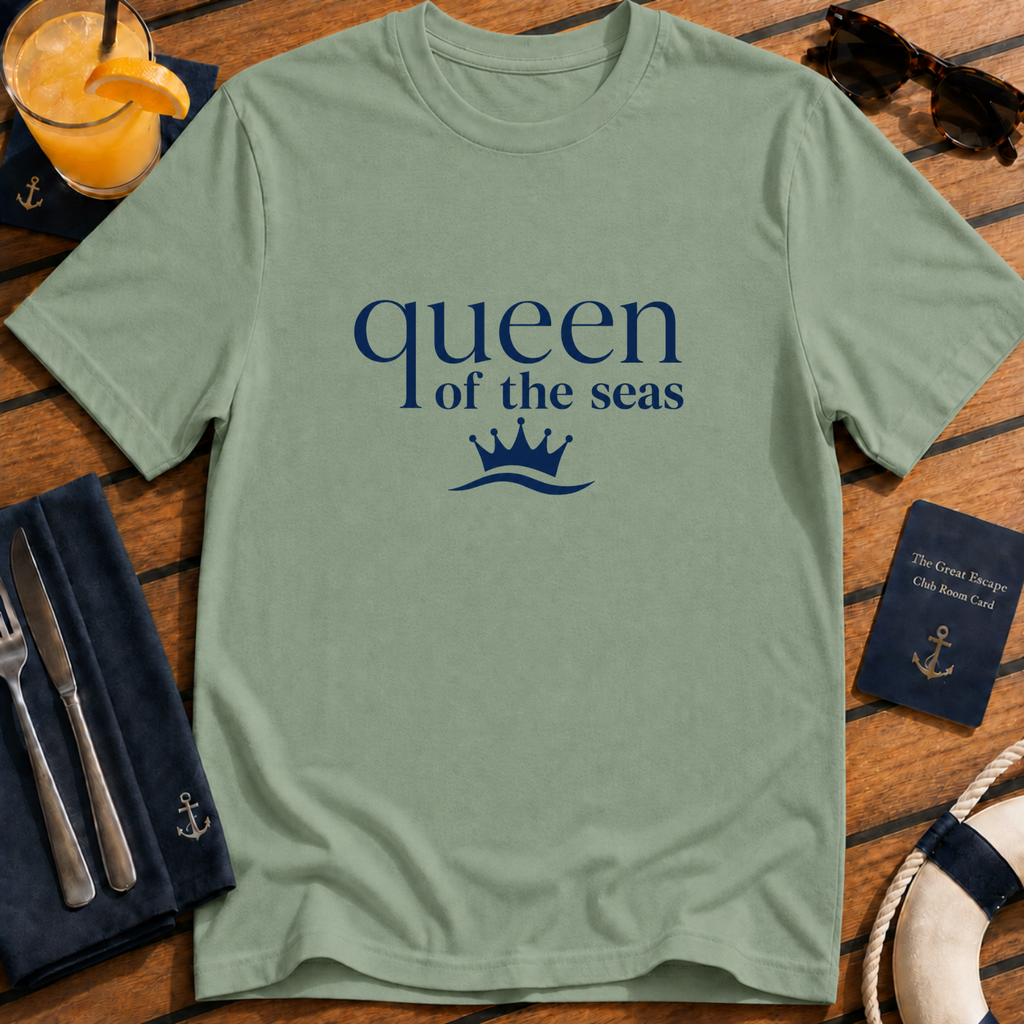 Queen of the Seas elegant cruise queen t-shirt design on Sage shirt