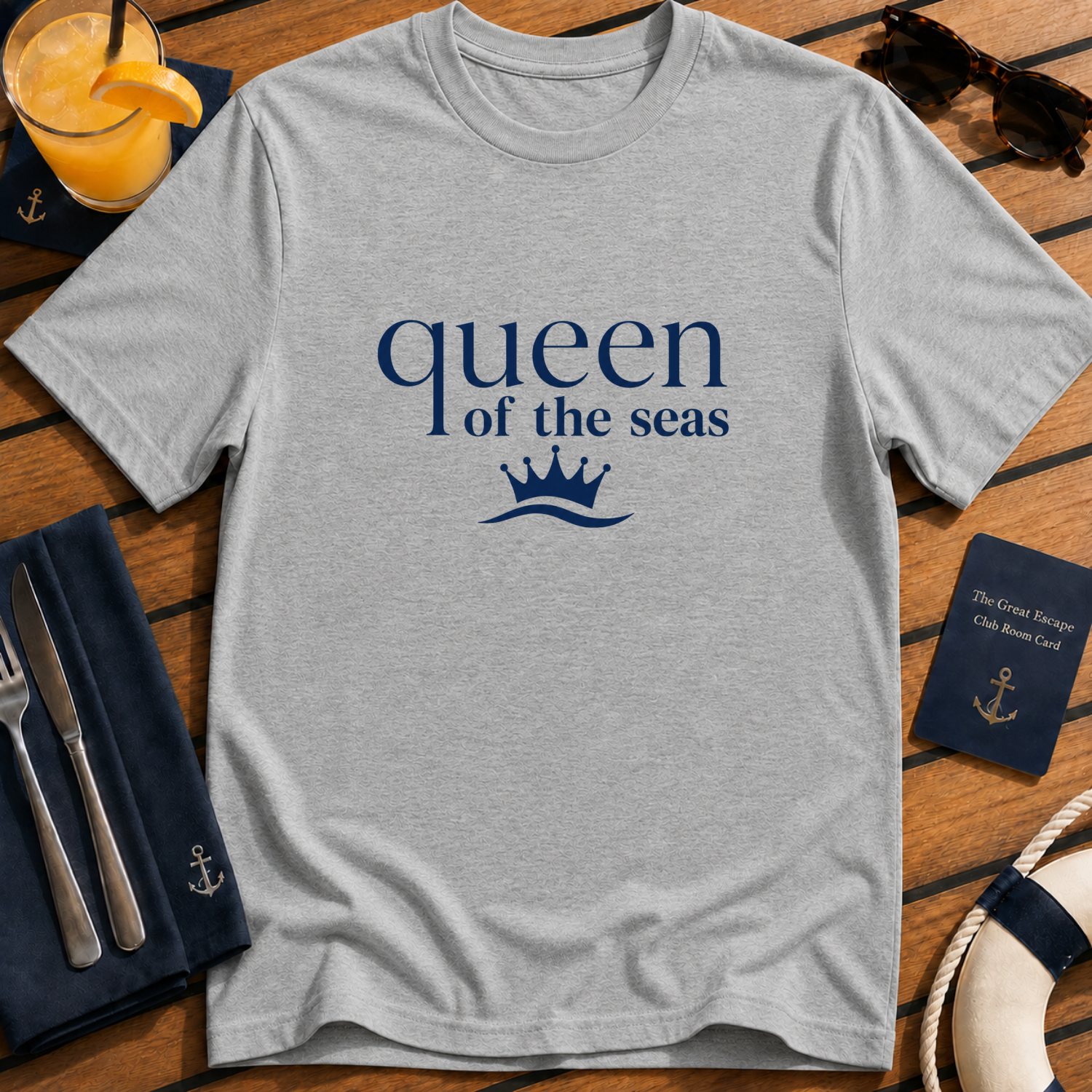 Queen of the Seas elegant cruise queen t-shirt design on Sport Grey shirt