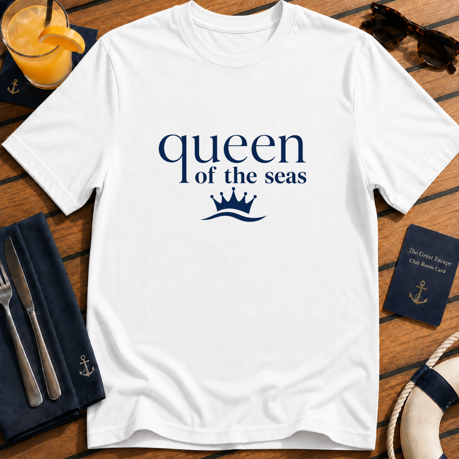 Queen of the Seas elegant cruise queen t-shirt design on White shirt