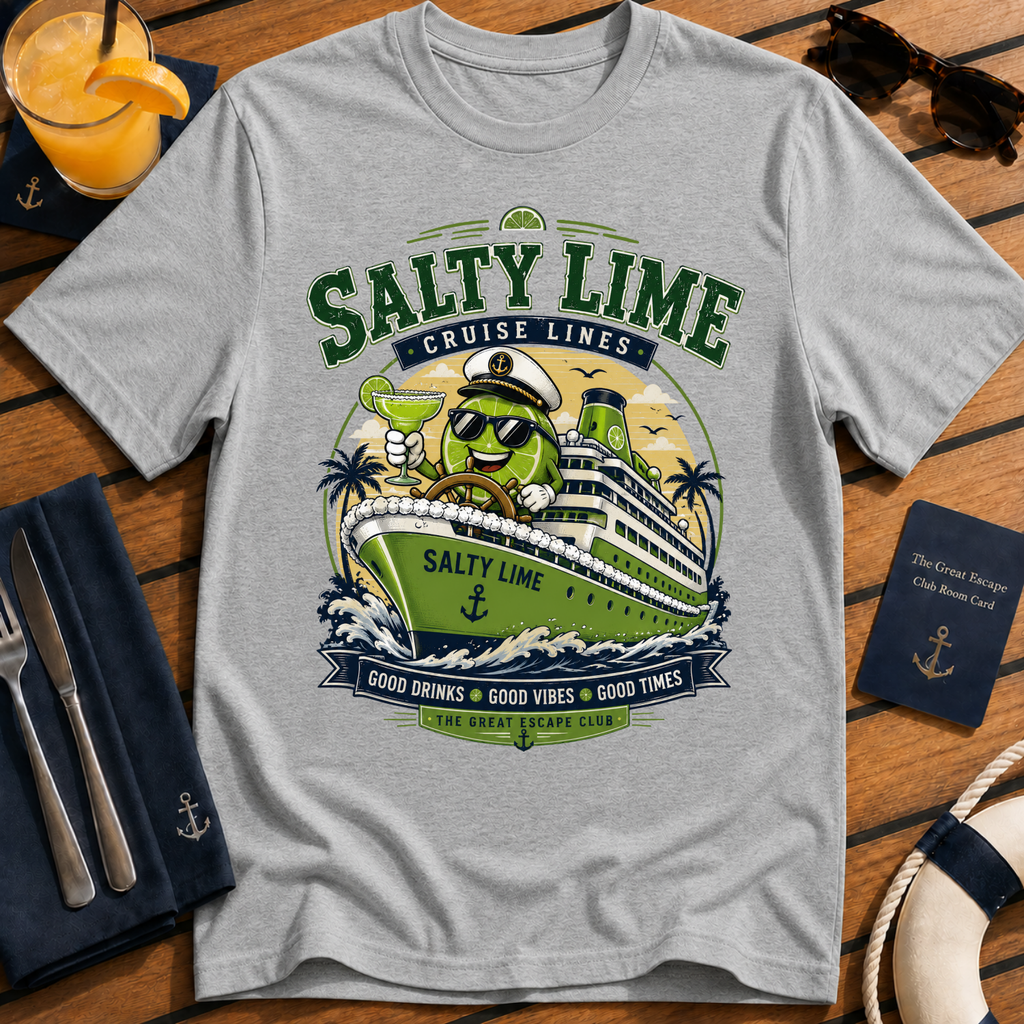 Salty Lime Cruise Lines funny margarita cruise t-shirt design on sports grey shirt