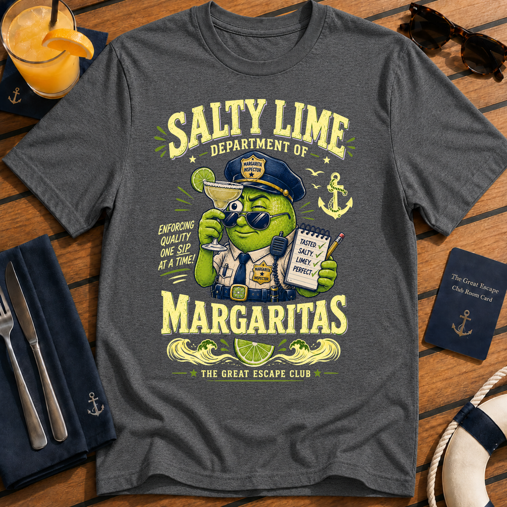 Salty Lime Department of Margaritas cruise cocktail t-shirt design on Dark Heather shirt