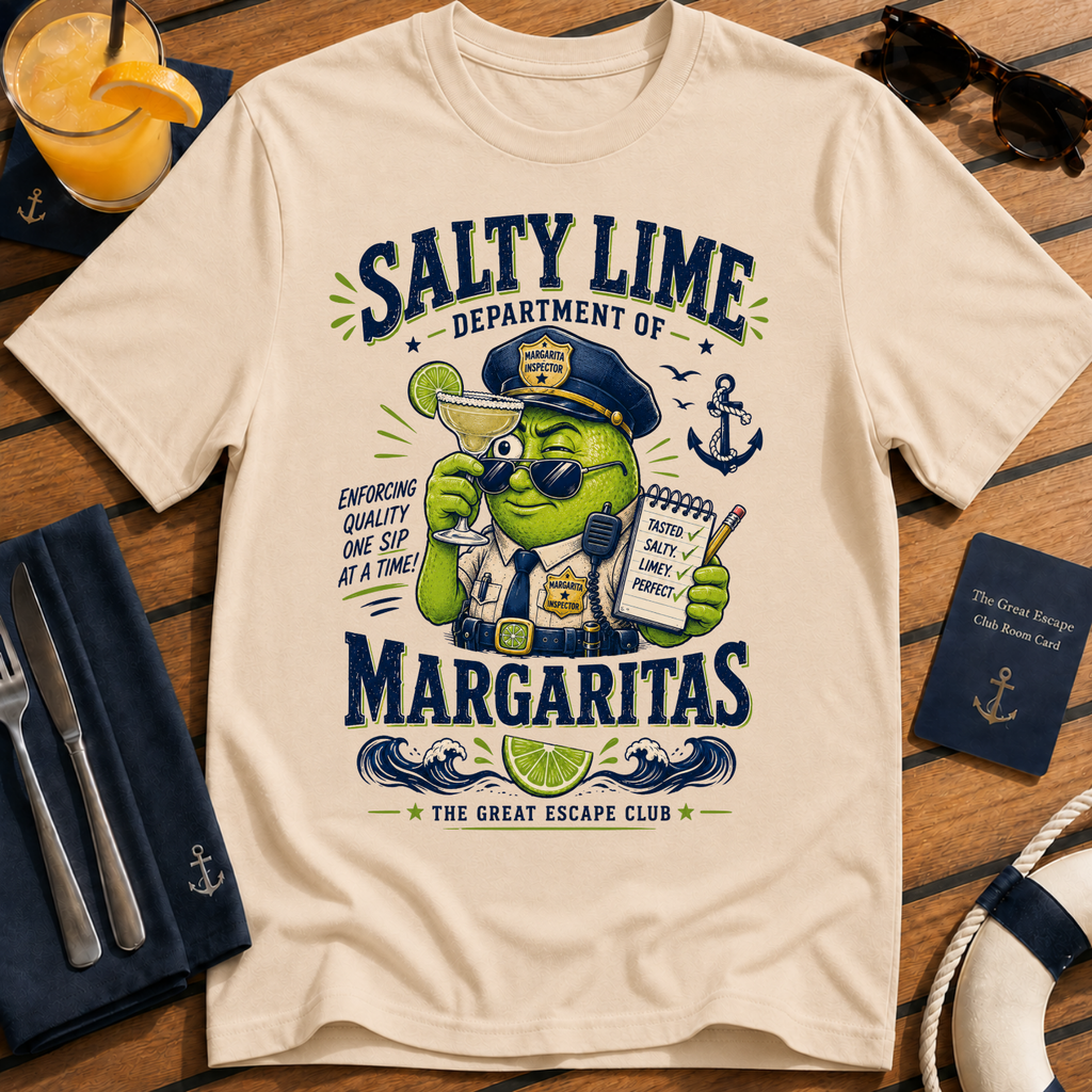 Salty Lime Department of Margaritas cruise cocktail t-shirt design on Natural shirt