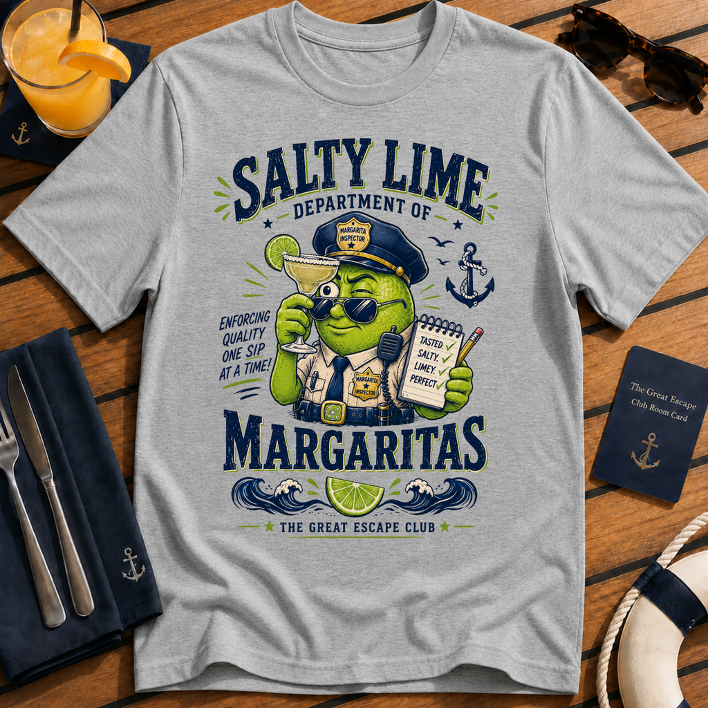 Salty Lime Department of Margaritas cruise cocktail t-shirt design on Sport Grey shirt