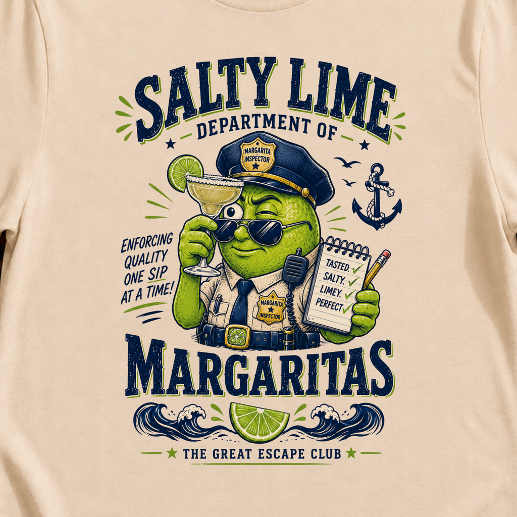 Salty Lime Department of Margaritas cruise cocktail t-shirt design on Natural shirt