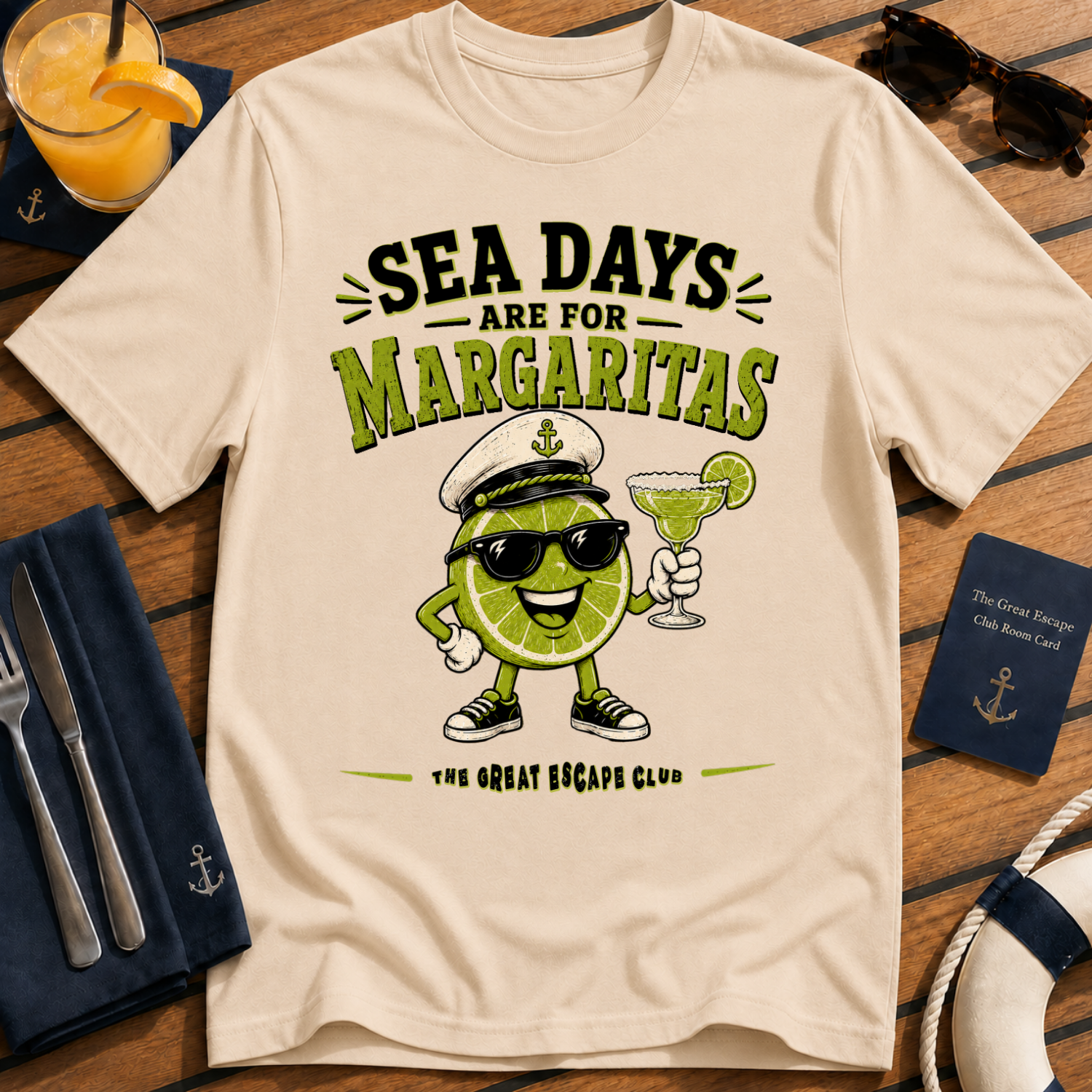Sea Days Are for Margaritas funny cruise cocktail t-shirt design on Natural shirt