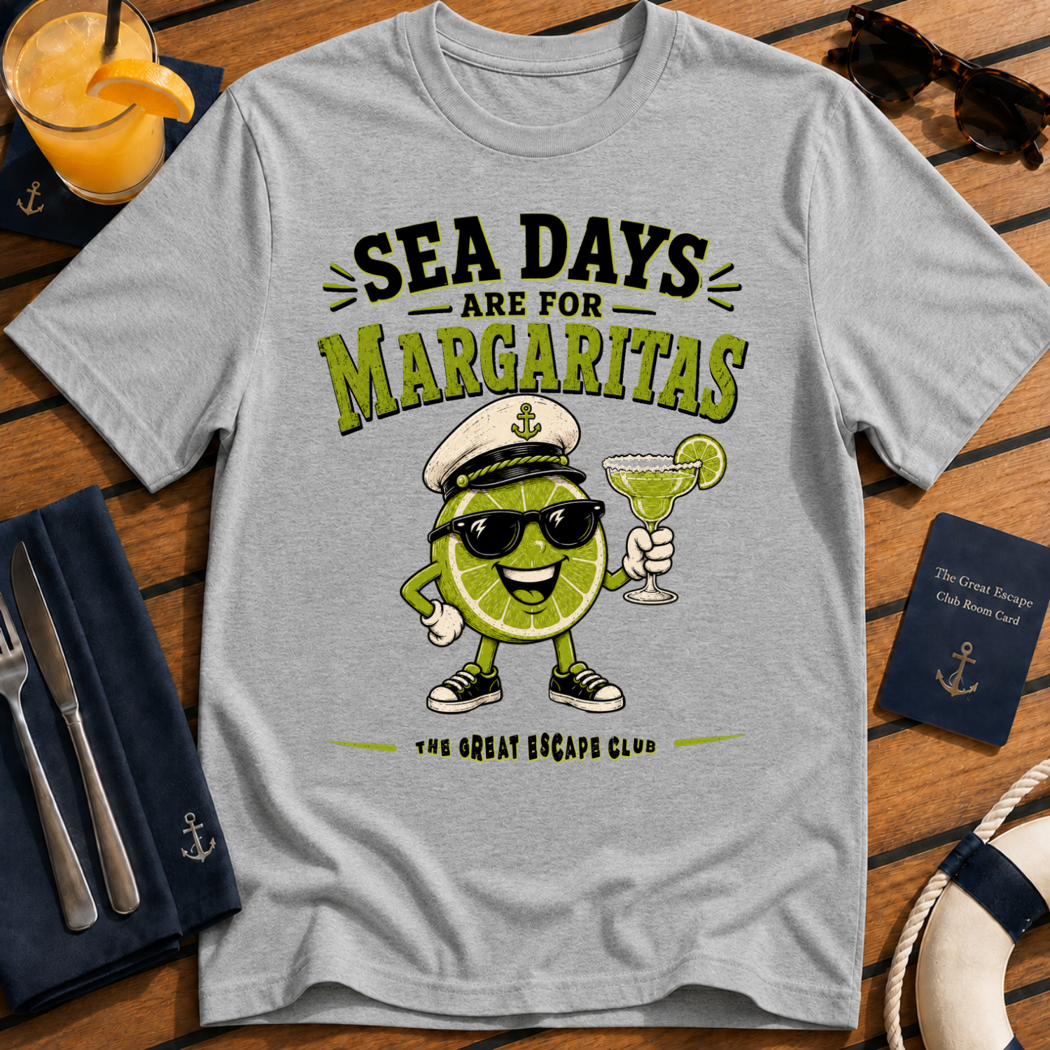 Sea Days Are for Margaritas funny cruise cocktail t-shirt design on Sport Grey shirt