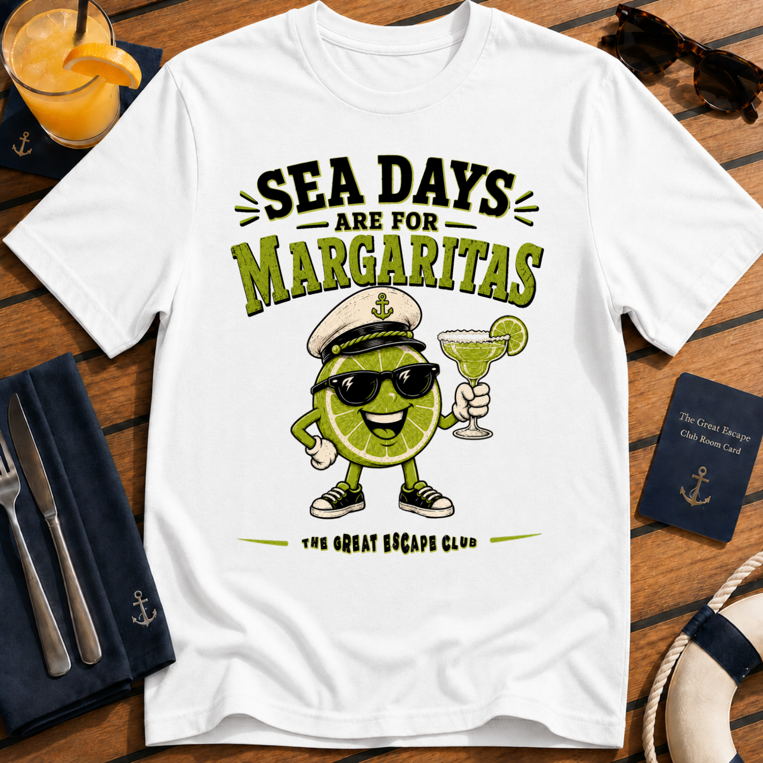 Sea Days Are for Margaritas funny cruise cocktail t-shirt design on White shirt