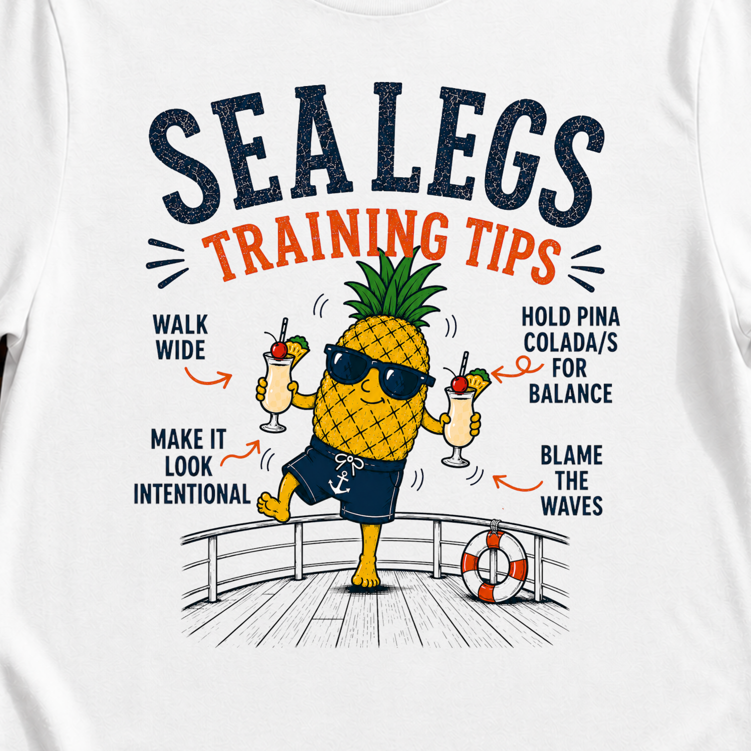 Sea Legs Training Tips funny pineapple cruise t-shirt design on White shirt