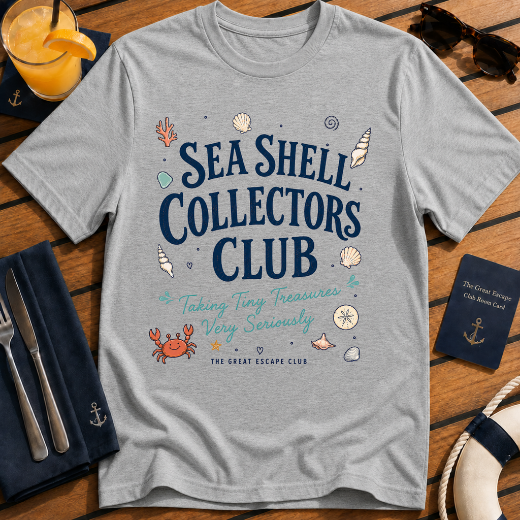 Sea Shell Collectors Club beachcombing cruise t-shirt design on Sport Grey shirt