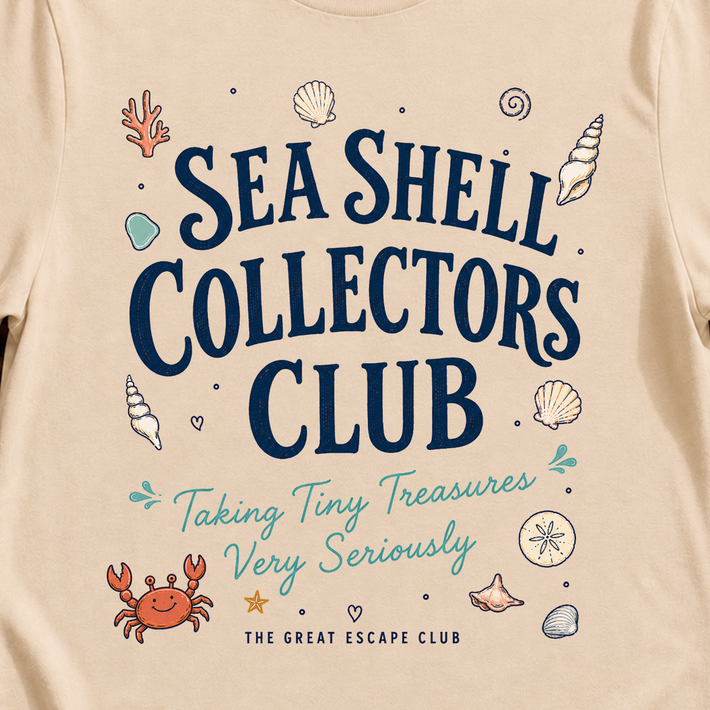 Sea Shell Collectors Club beachcombing cruise t-shirt design on Natural shirt