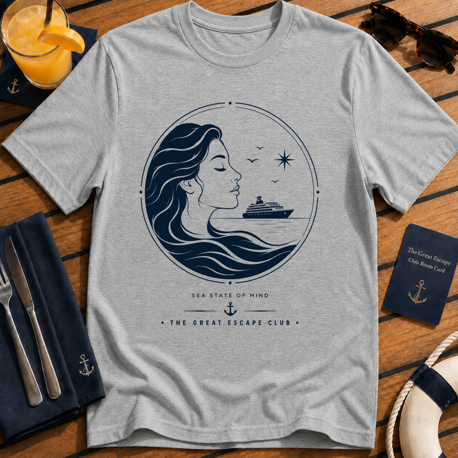 Sea State of Mind cruise meditation t-shirt design on Sport Grey shirt