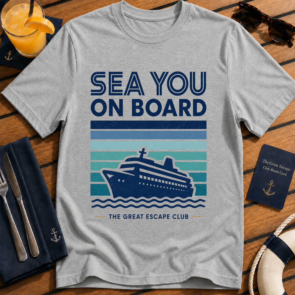 Sea You On Board retro cruise t-shirt design on Sport Grey shirt