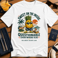 Sweet on the Inside Questionable Everywhere Else funny white pineapple t-shirt for tropical holiday lovers by The Great Escape Club