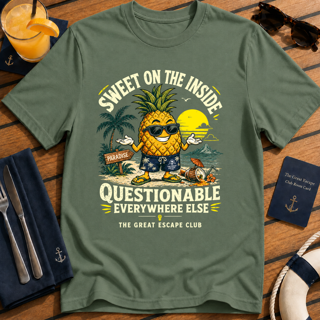 Sweet on the Inside funny pineapple cruise t-shirt design on Military Green shirt