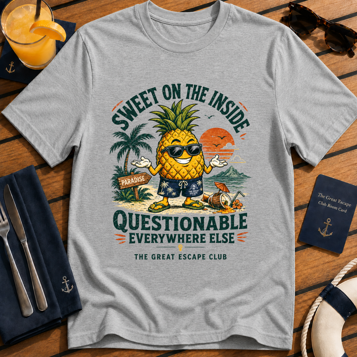 Sweet on the Inside funny pineapple cruise t-shirt design on Sport Grey shirt