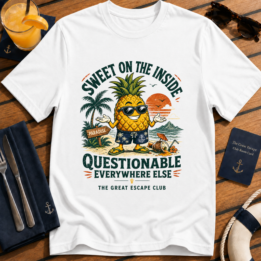 Sweet on the Inside funny pineapple cruise t-shirt design on White shirt