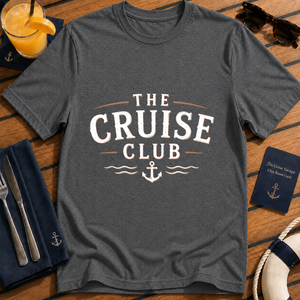 Classic cruise dark grey t-shirt for sea days, ocean lovers and holiday crews. Perfect for cruise vacations, matching groups, embarkation day and travel fans.