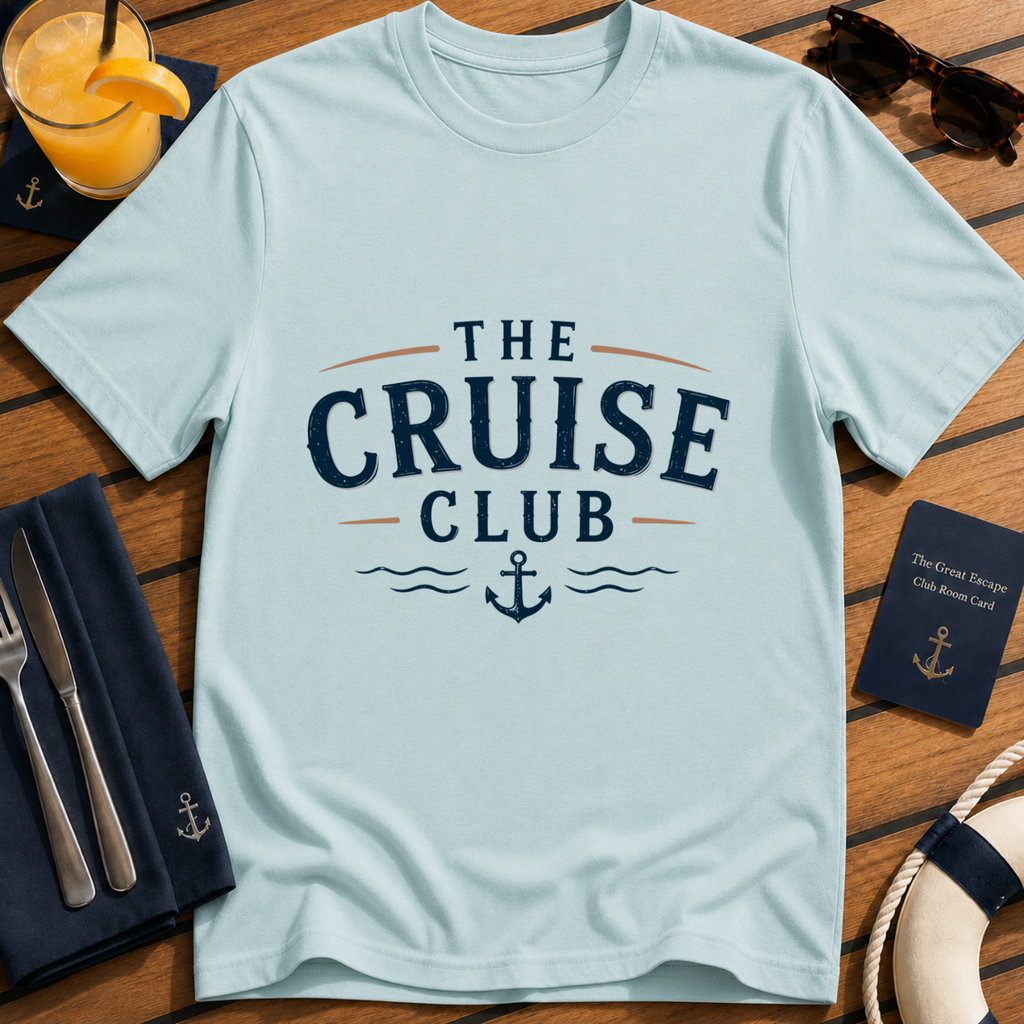 Classic cruise light blue t-shirt for sea days, ocean lovers and holiday crews. Perfect for cruise vacations, matching groups, embarkation day and travel fans.