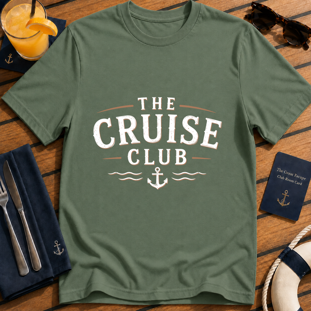 Classic cruise military green t-shirt for sea days, ocean lovers and holiday crews. Perfect for cruise vacations, matching groups, embarkation day and travel fans.