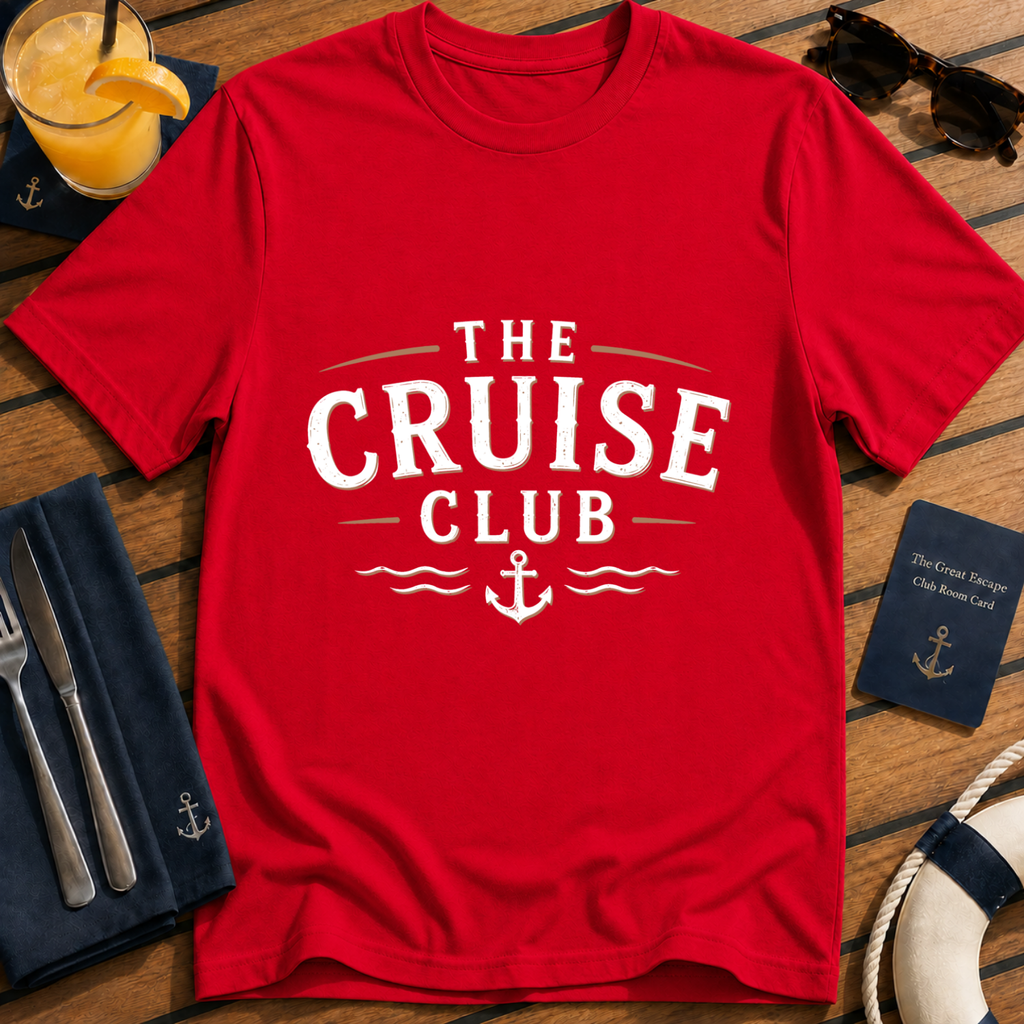Classic cruise red t-shirt for sea days, ocean lovers and holiday crews. Perfect for cruise vacations, matching groups, embarkation day and travel fans.
