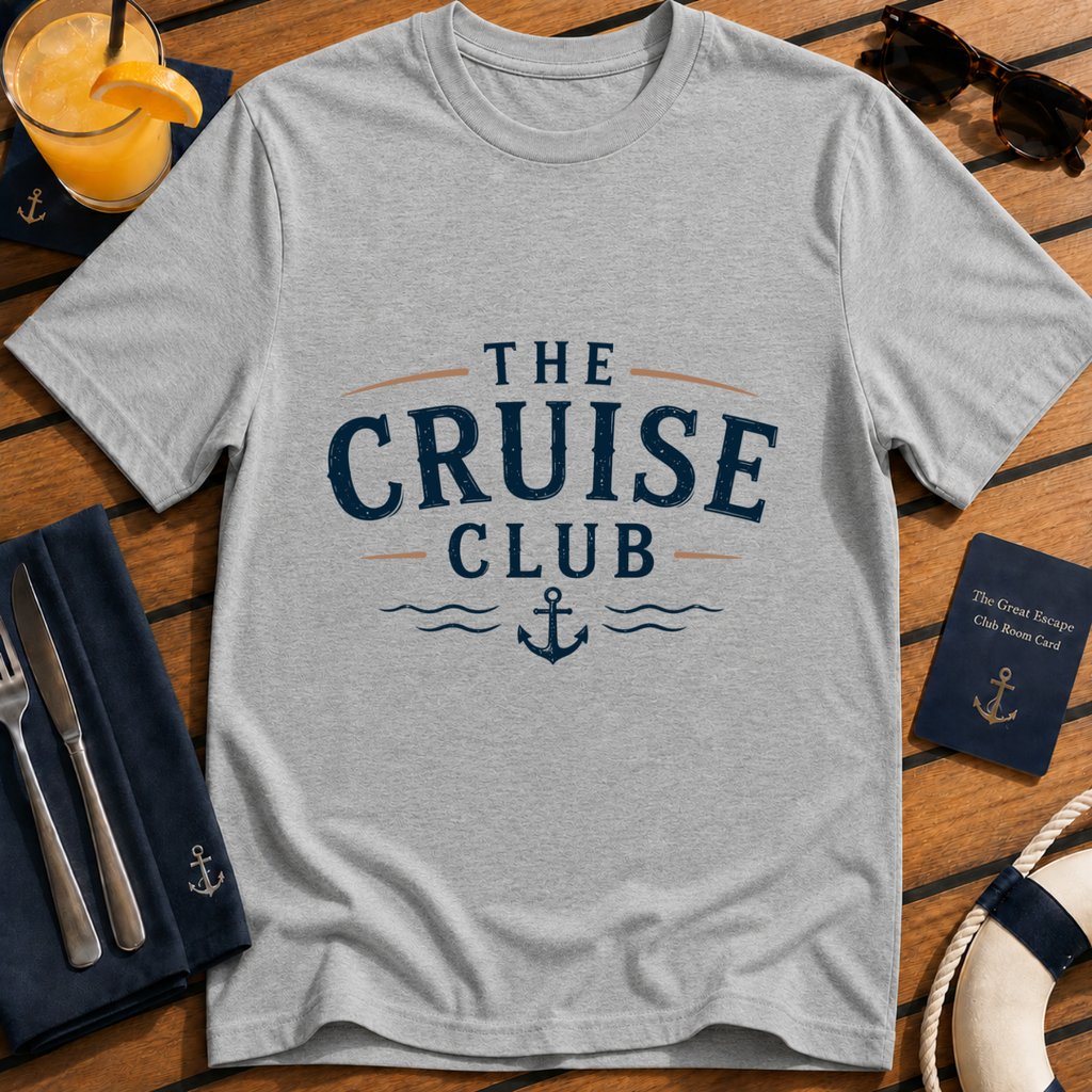 Classic cruise sports grey t-shirt for sea days, ocean lovers and holiday crews. Perfect for cruise vacations, matching groups, embarkation day and travel fans.