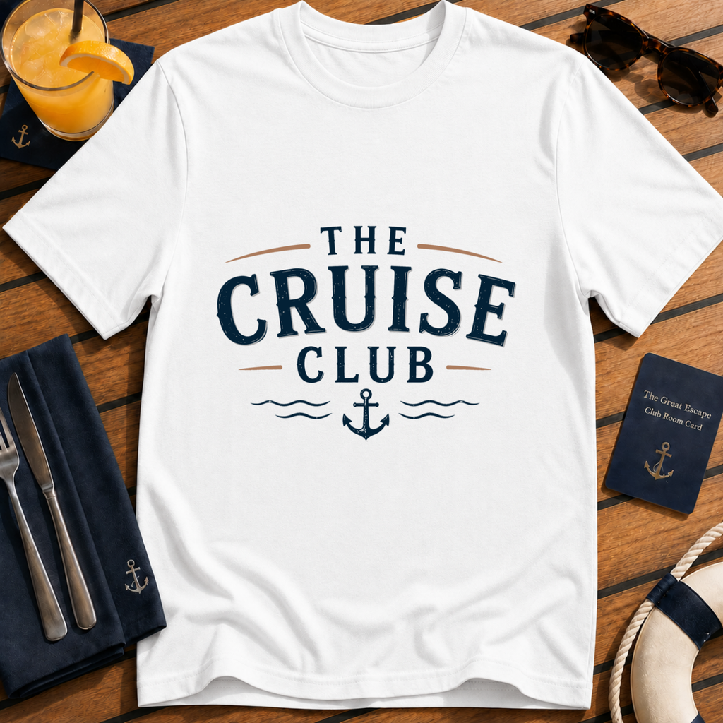Classic cruise white t-shirt for sea days, ocean lovers and holiday crews. Perfect for cruise vacations, matching groups, embarkation day and travel fans.