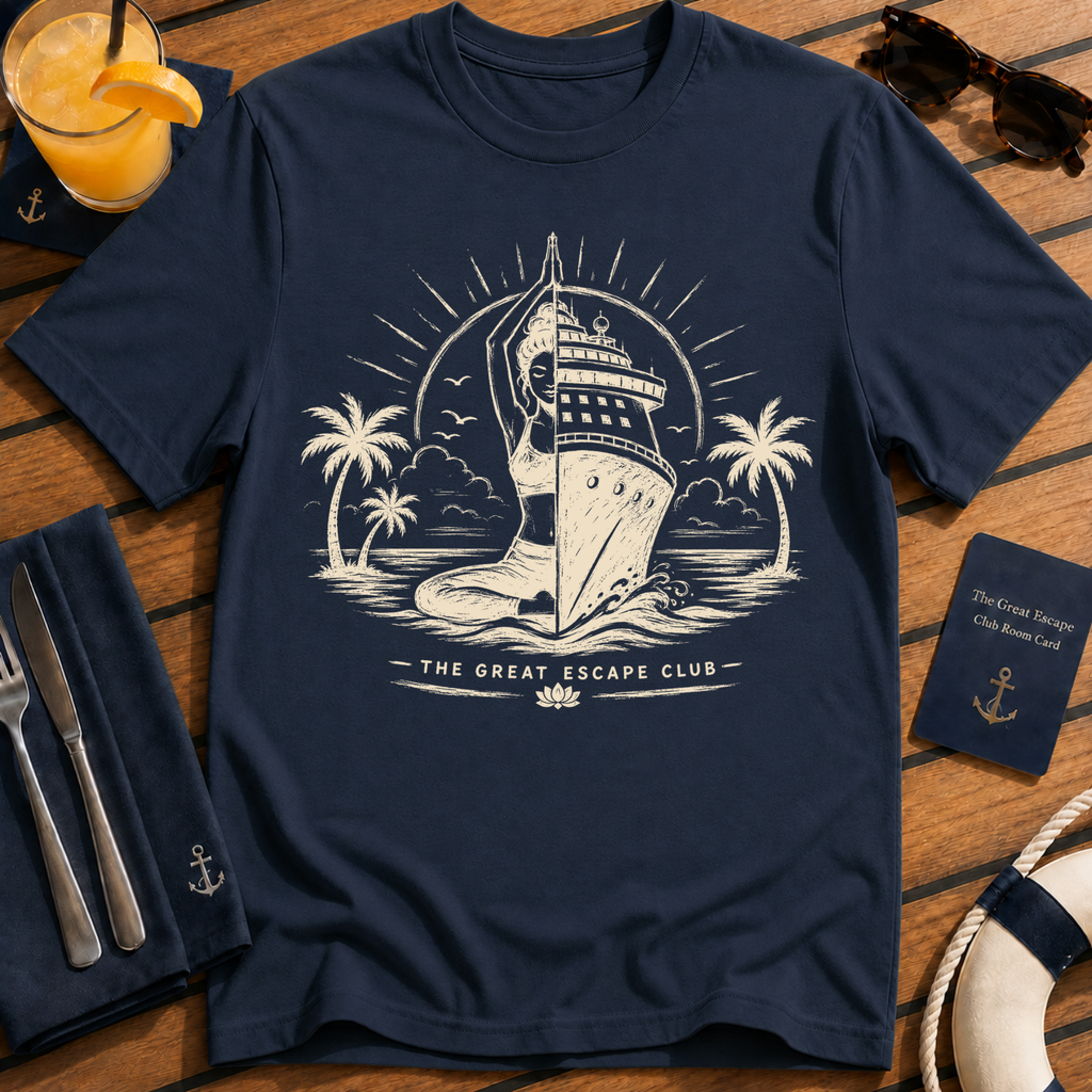 The Ocean Heals Everything relaxed cruise t-shirt design on Navy shirt