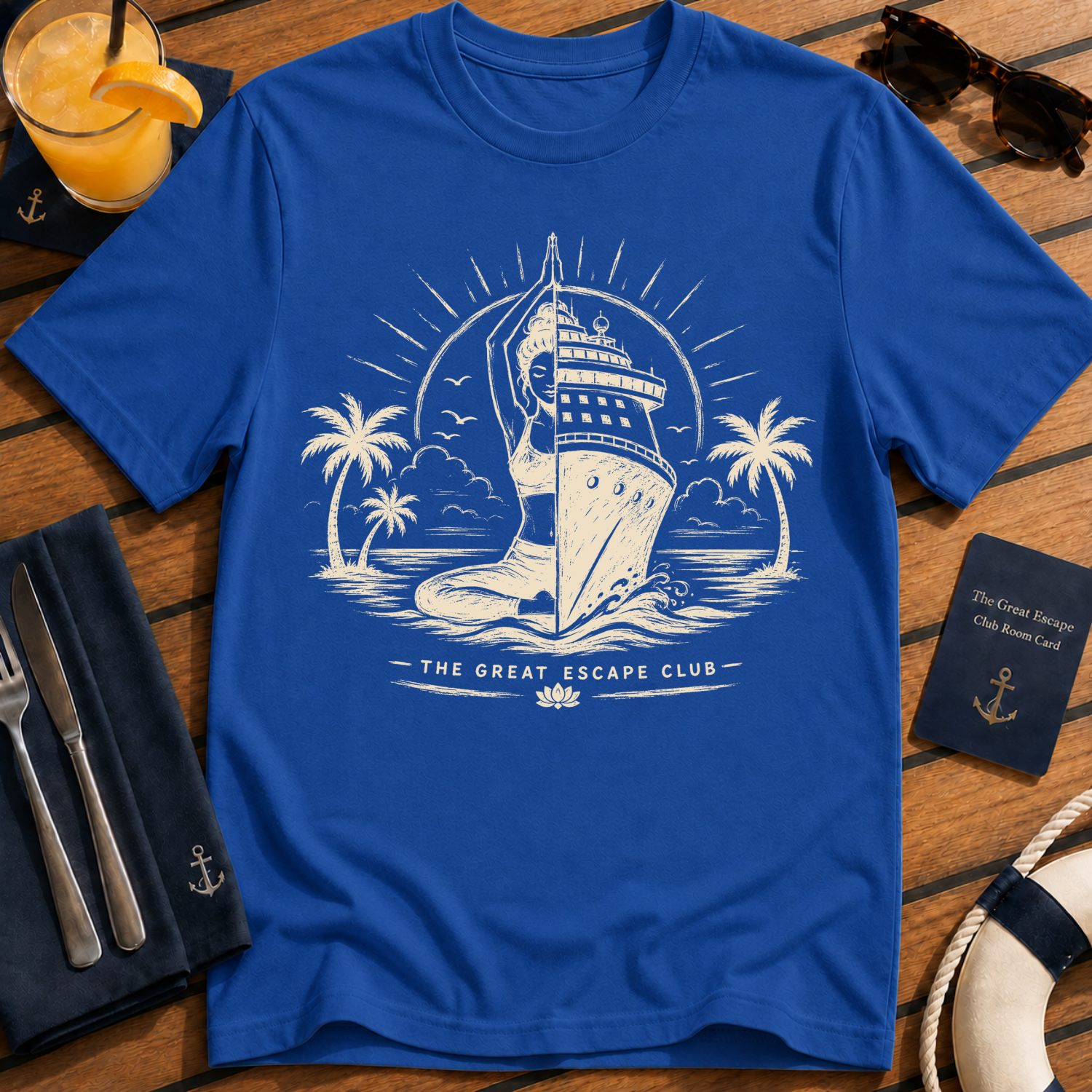 The Ocean Heals Everything relaxed cruise t-shirt design on Royal Blue shirt