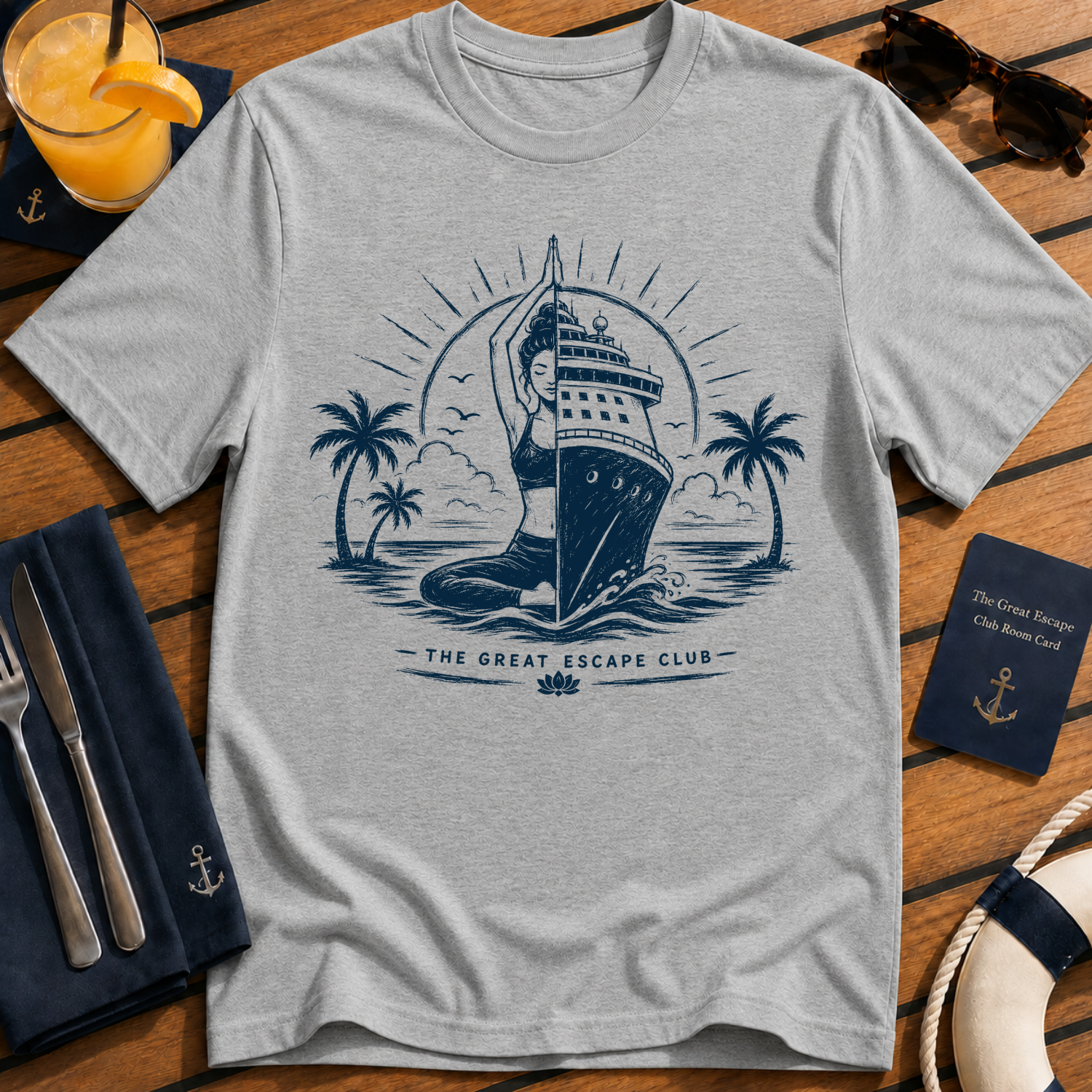 The Ocean Heals Everything relaxed cruise t-shirt design on Sport Grey shirt