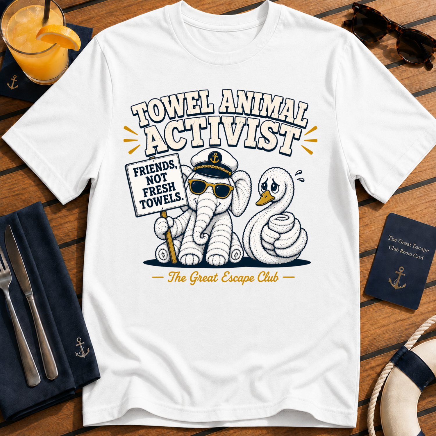 Towel Animal Activist funny towel animal cruise t-shirt design on White shirt