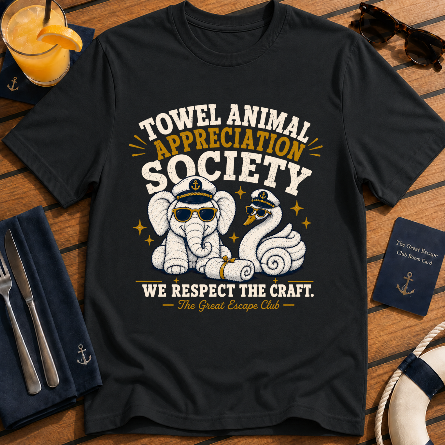 Towel Animal Appreciation Society funny cruise t-shirt design on Black shirt