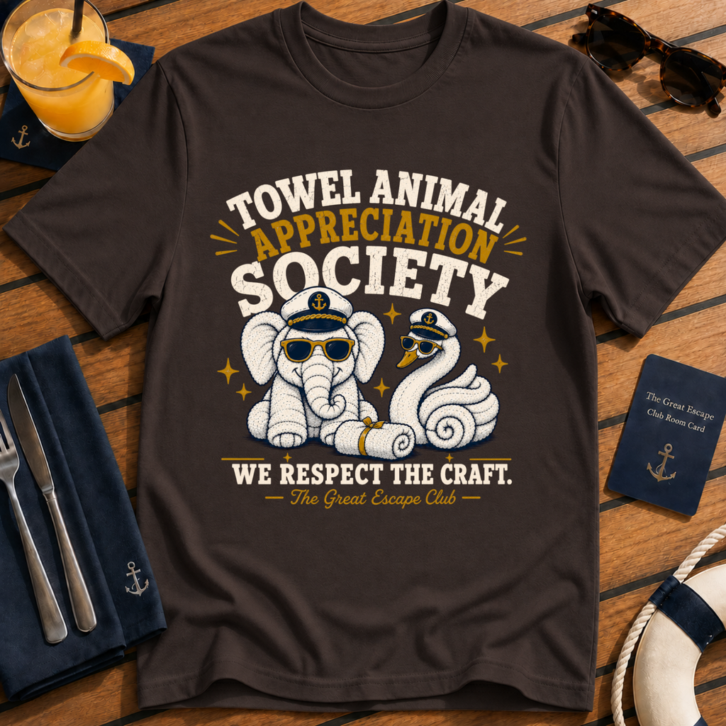 Towel Animal Appreciation Society funny cruise t-shirt design on Dark Chocolate shirt