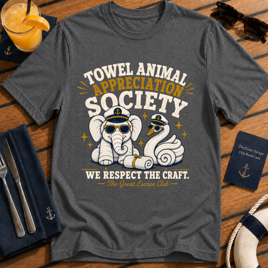 Towel Animal Appreciation Society funny cruise t-shirt design on Dark Heather shirt