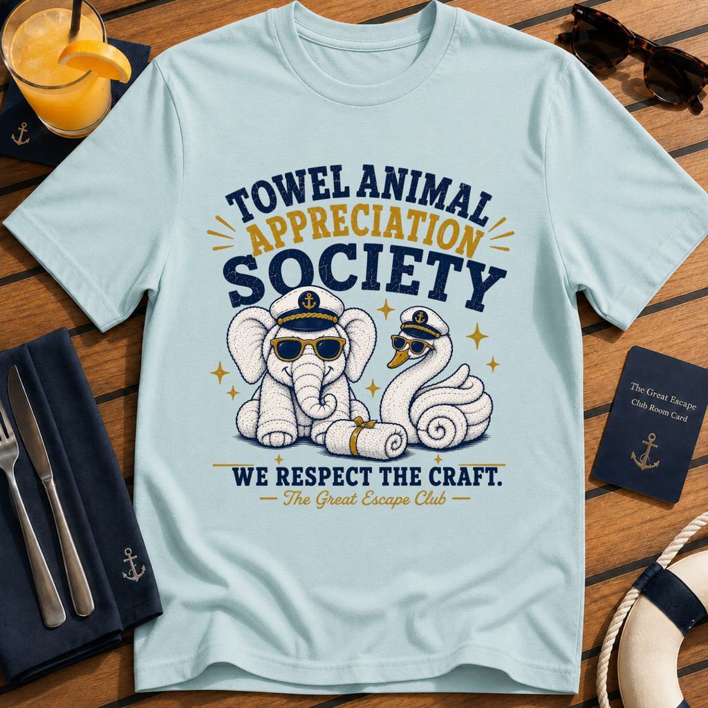 Towel Animal Appreciation Society funny cruise t-shirt design on Light Blue shirt