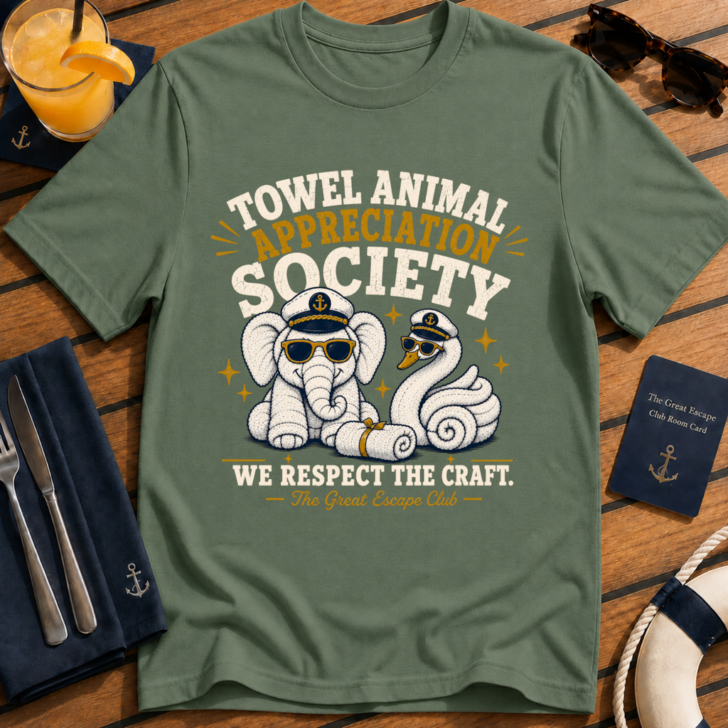 Towel Animal Appreciation Society funny cruise t-shirt design on Military Green shirt