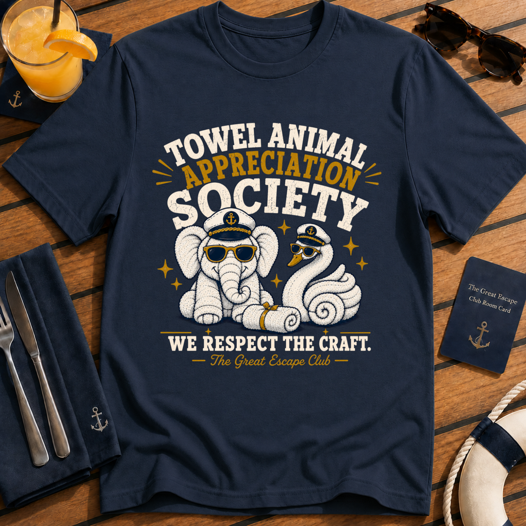 Towel Animal Appreciation Society funny cruise t-shirt design on Navy shirt