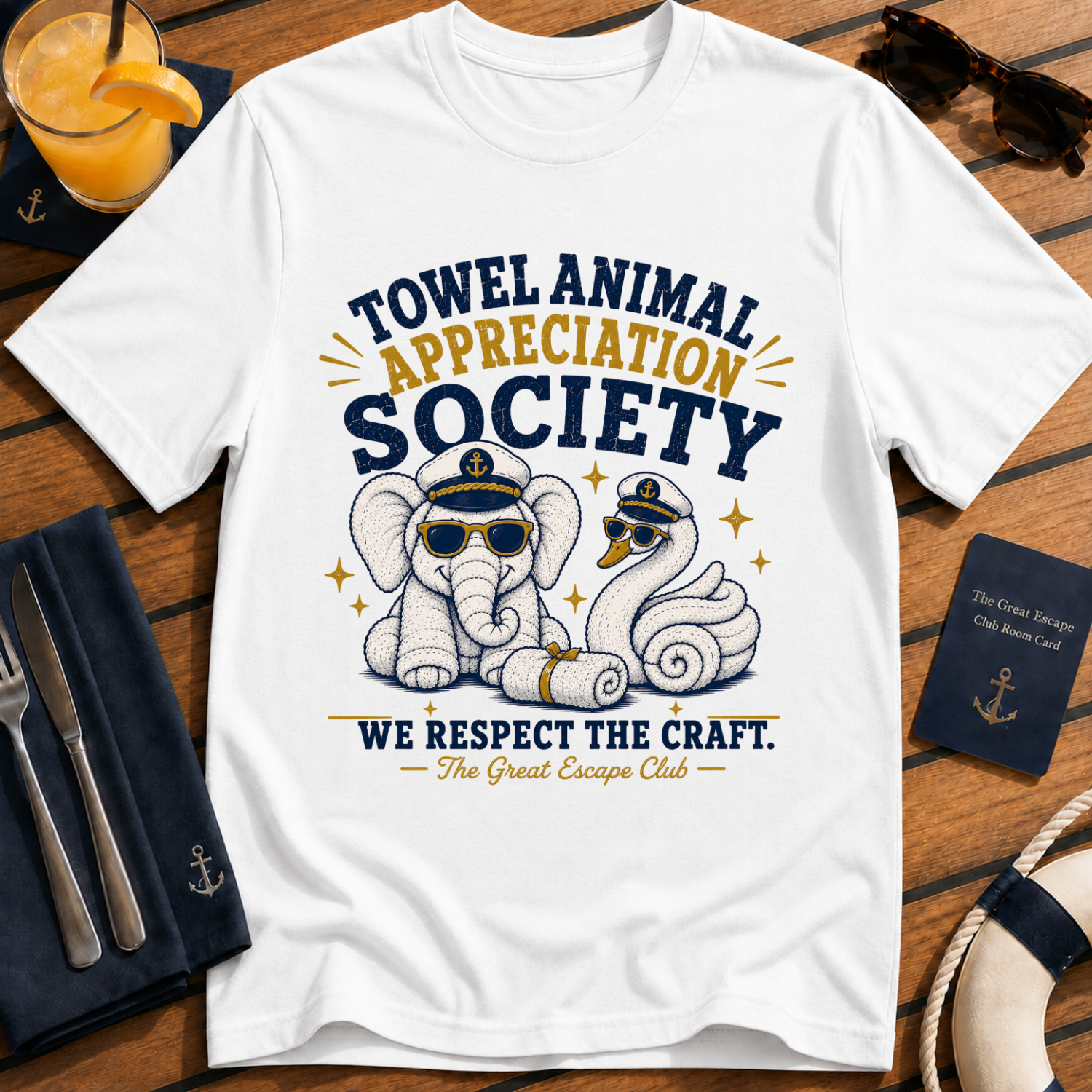 Towel Animal Appreciation Society funny cruise t-shirt design on White shirt
