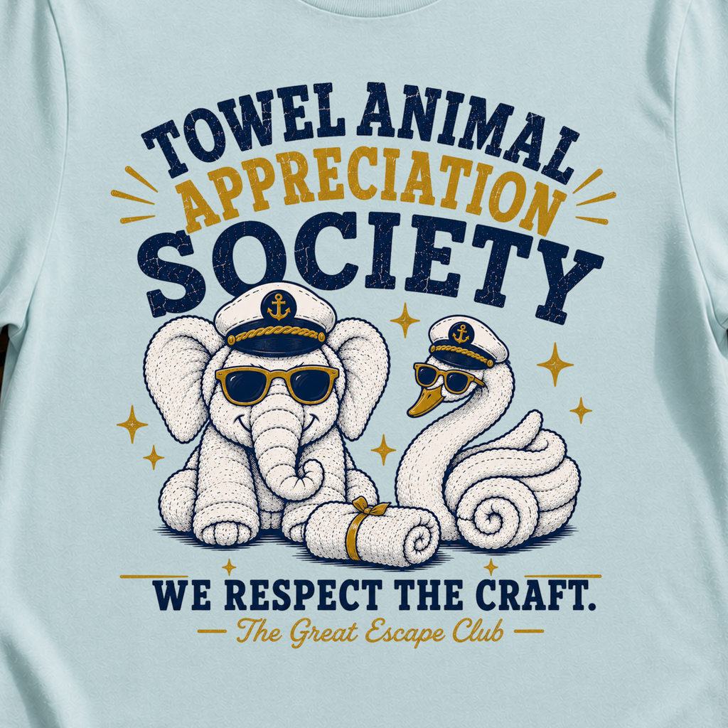 Towel Animal Appreciation Society funny cruise t-shirt design on Light Blue shirt