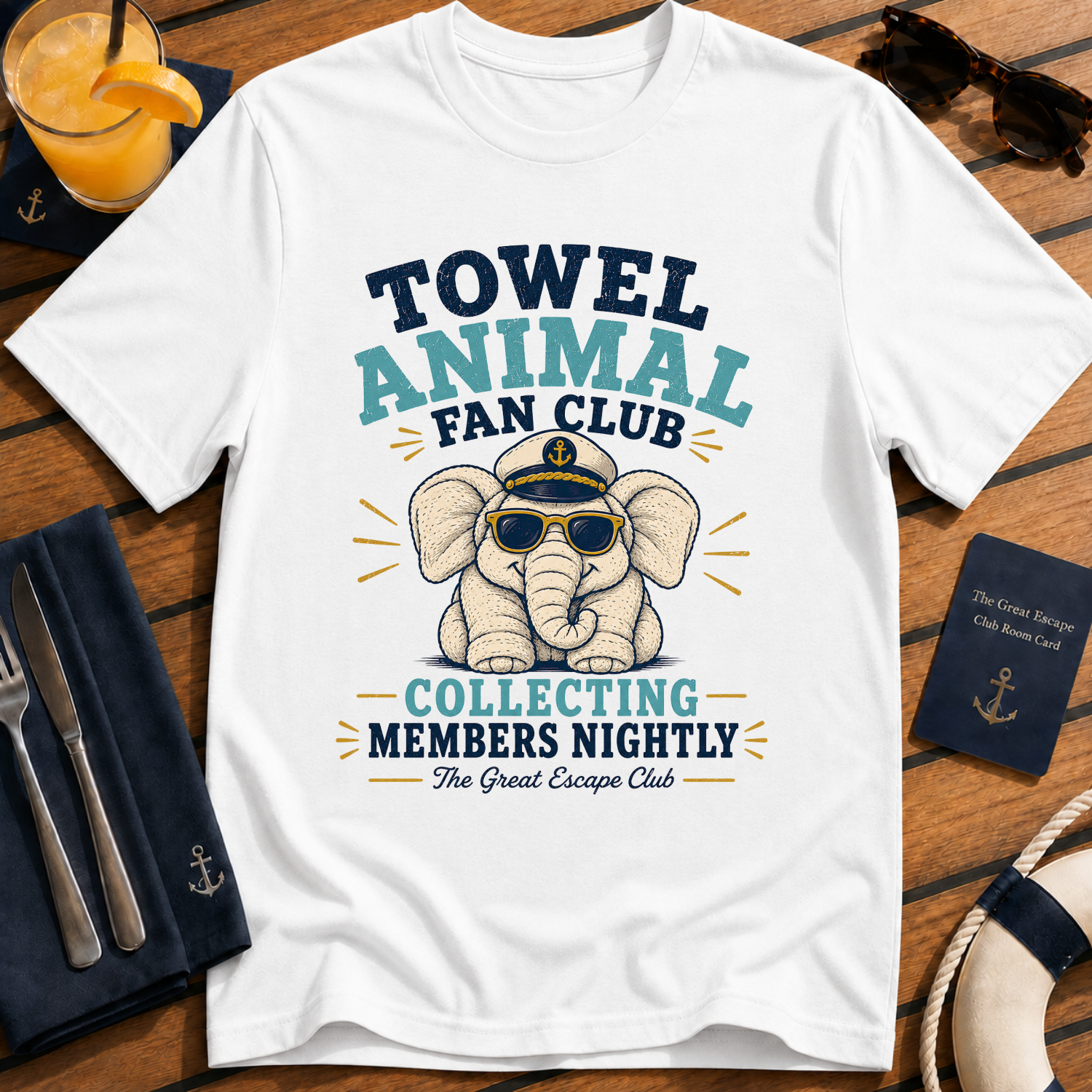 Towel Animal Fan Club funny towel animal cruise t-shirt design on White shirt