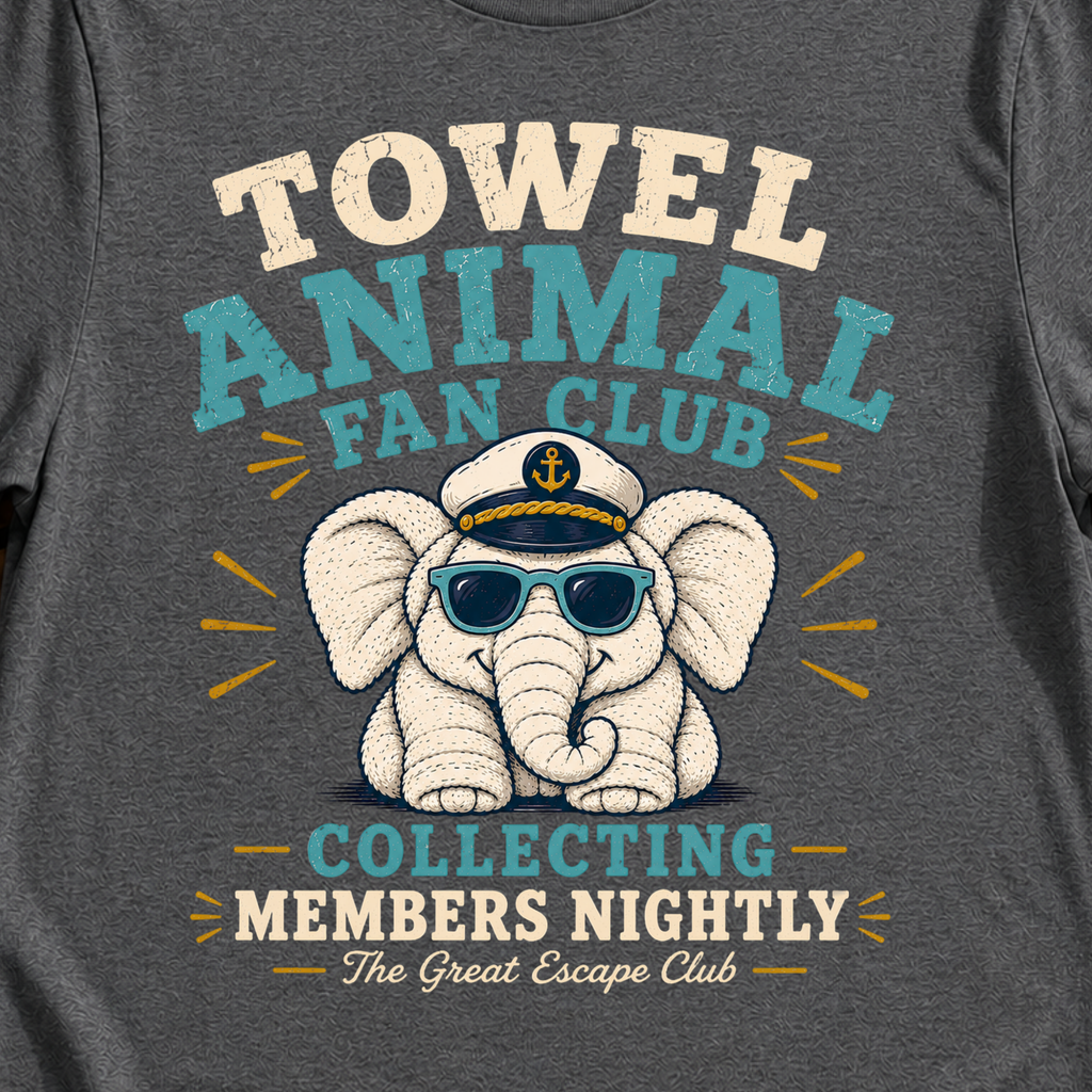 Towel Animal Fan Club funny towel animal cruise t-shirt design on Dark Heather shirt