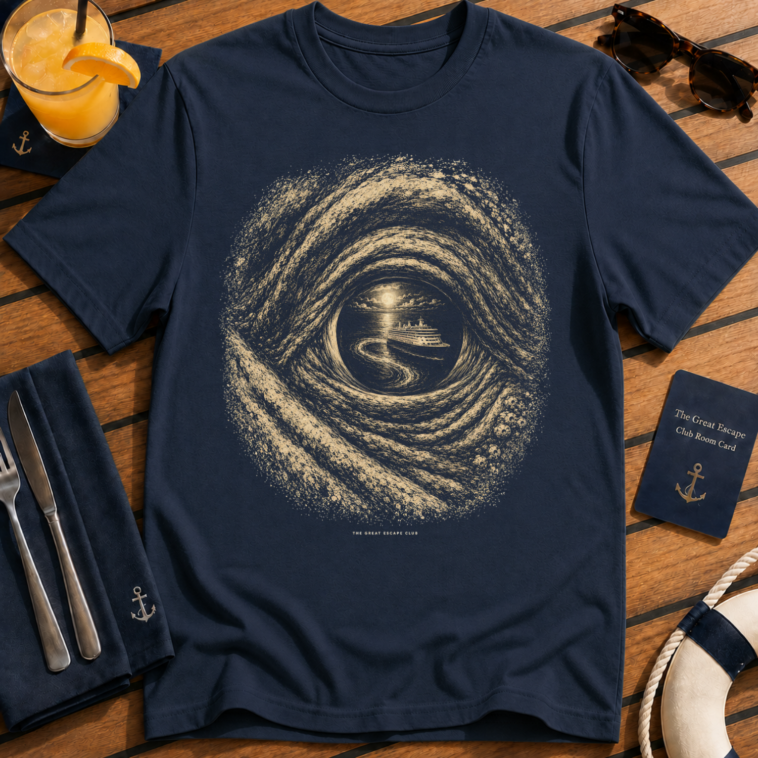 Whale Eye Cruise Reflection ocean whale cruise t-shirt design on Navy shirt