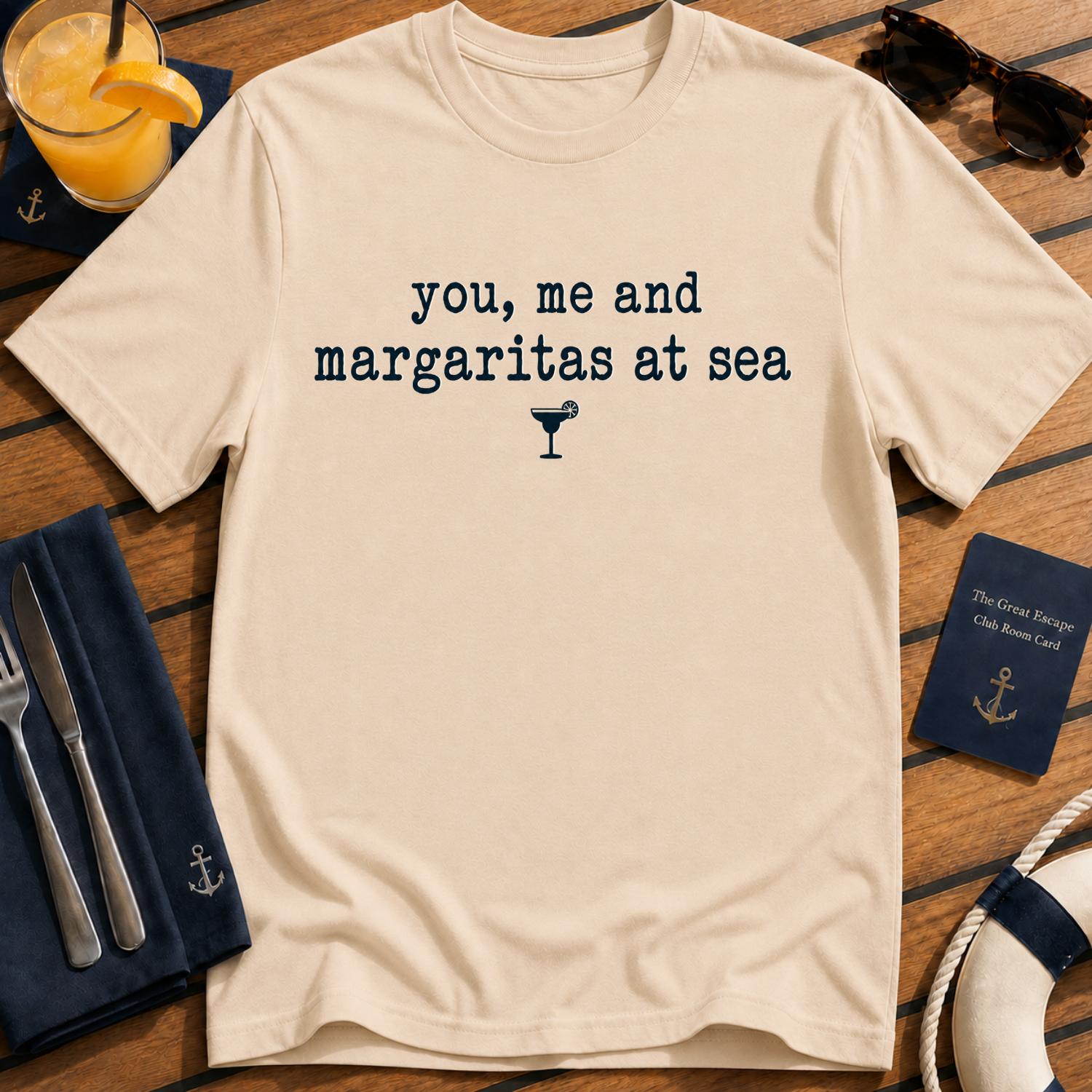 You, Me and Margaritas at Sea margarita cruise t-shirt design on Natural shirt