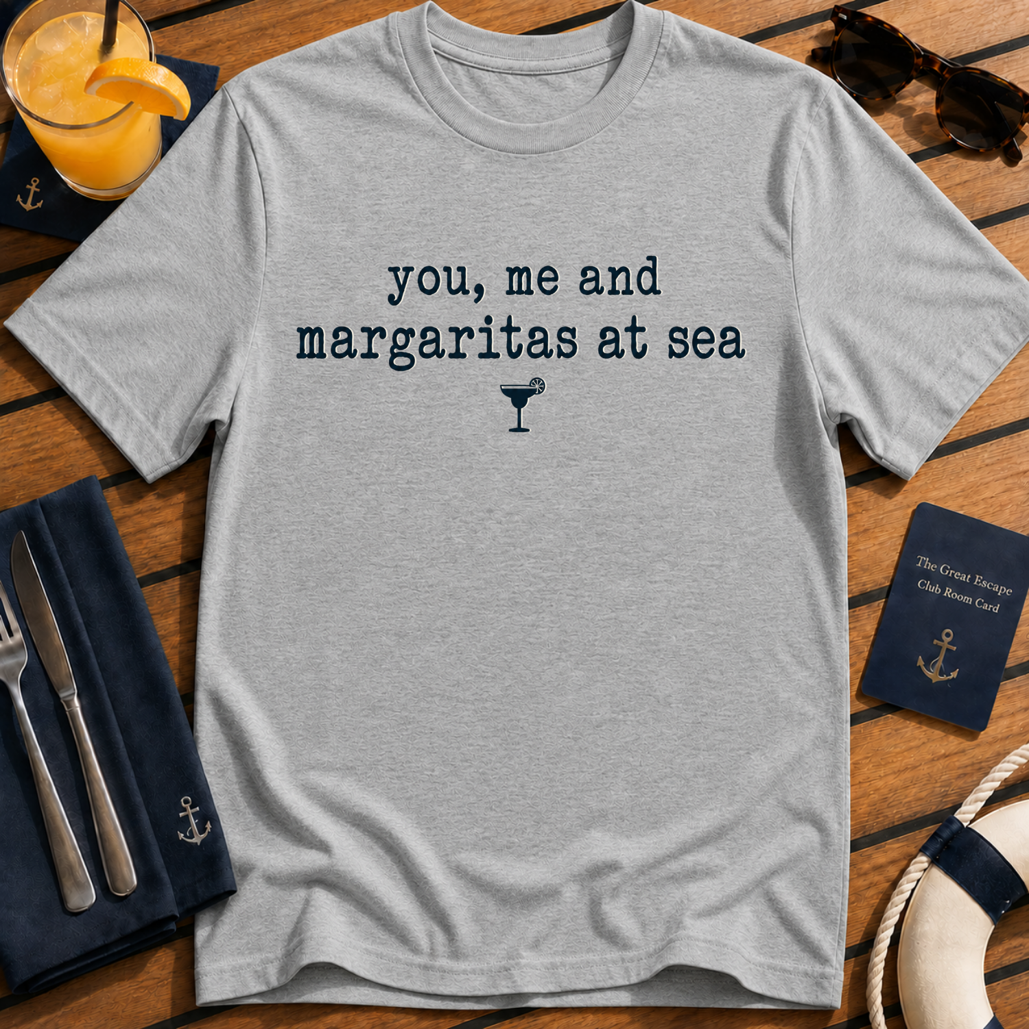 You, Me and Margaritas at Sea margarita cruise t-shirt design on Sport Grey shirt