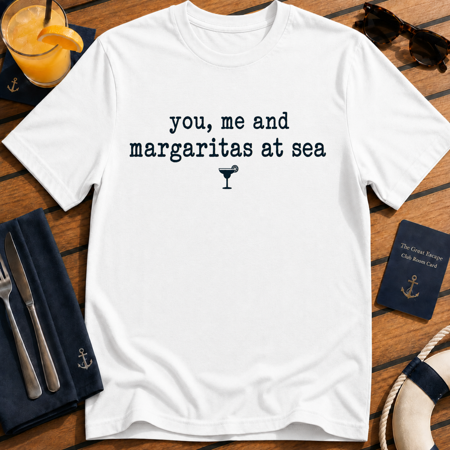You, Me and Margaritas at Sea margarita cruise t-shirt design on White shirt