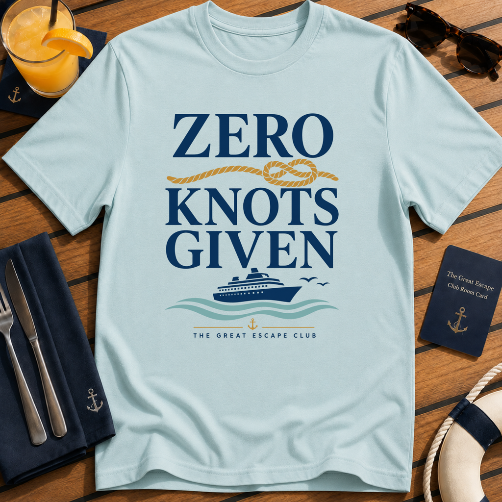 Zero Knots Given funny nautical cruise t-shirt design on Light Blue shirt