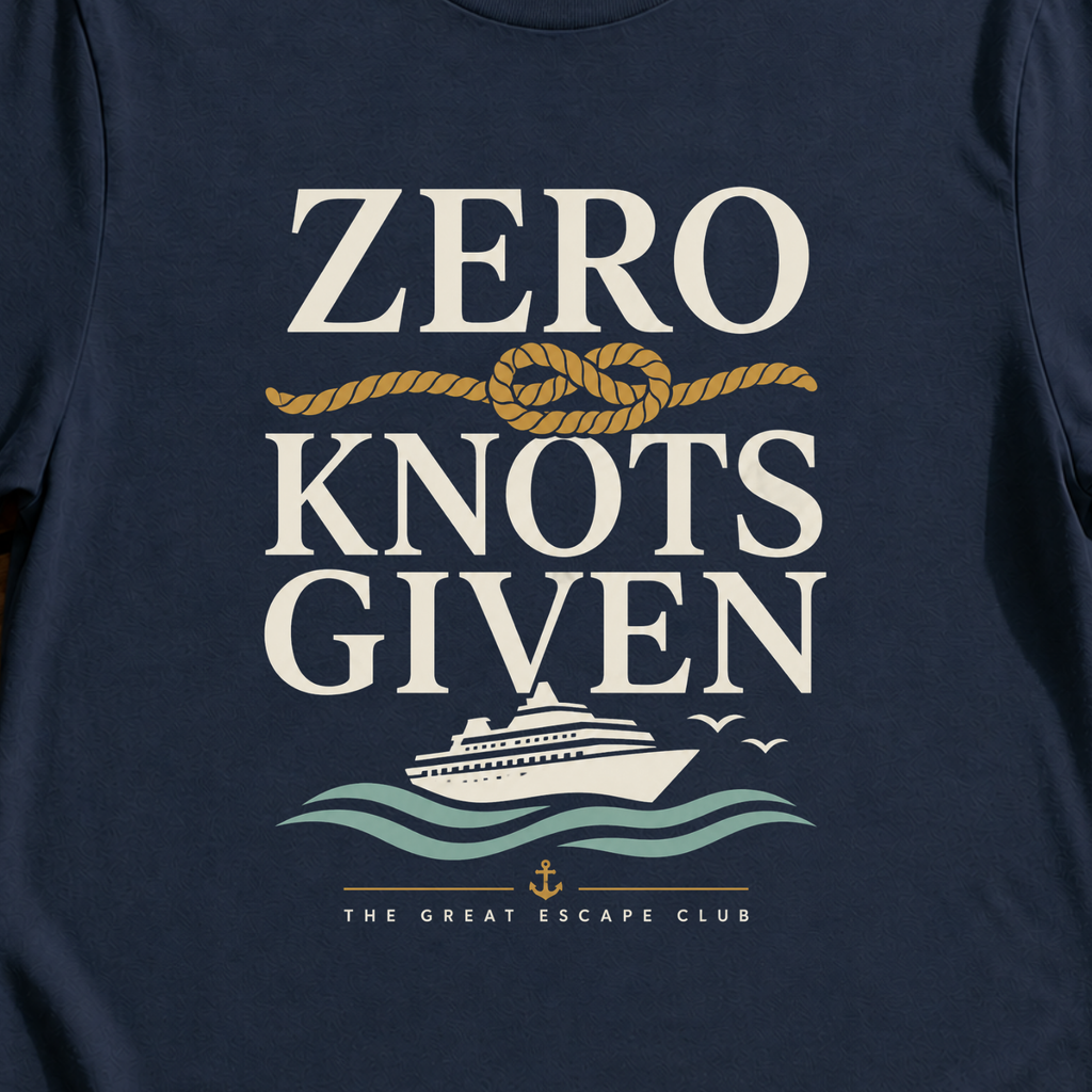 Zero Knots Given funny nautical cruise t-shirt design on Navy shirt